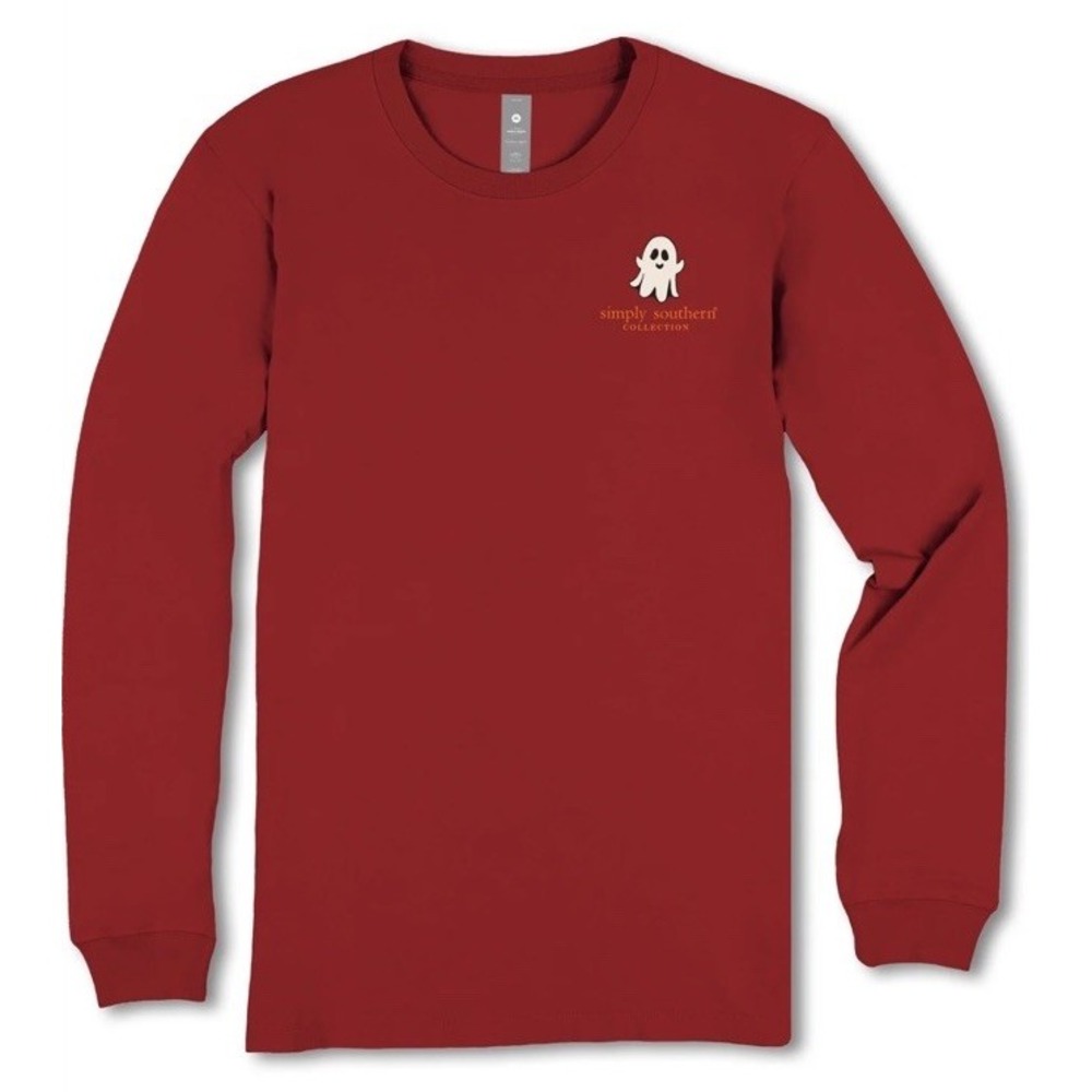 New Simply Southern Long Sleeve "HEY PUMPKIN" Tee T-Shirt Maroon Ghosts Hat XL - Picture 3 of 10